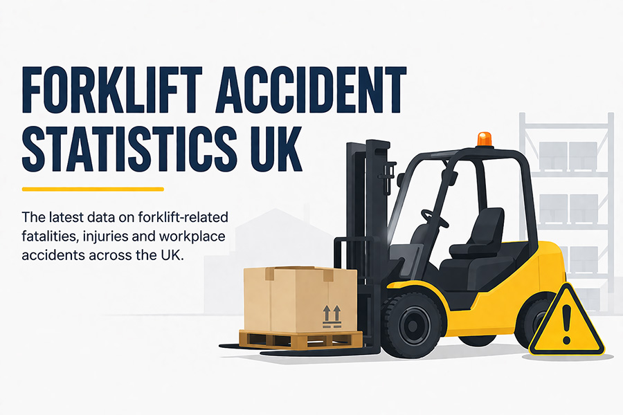 A forklift truck operating in a busy UK warehouse near workers on foot