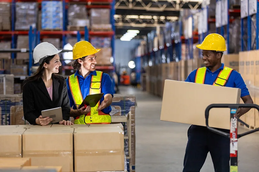 Warehouse team being trained in safe manual handling and lifting techniques